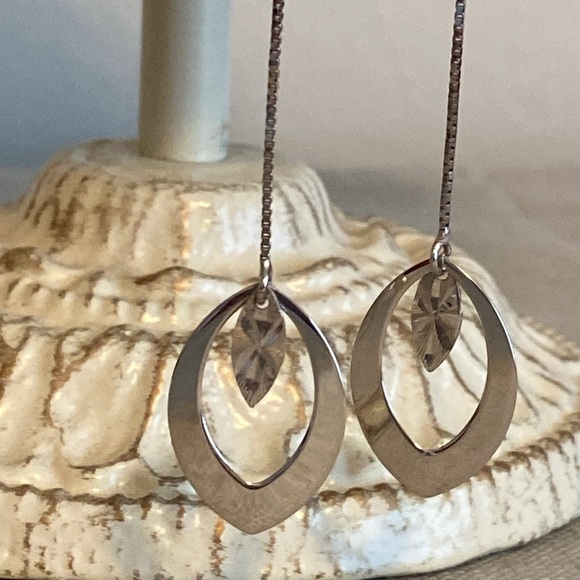 Threader Earrings Teardrop Dangly .925 Silver - Picture 1 of 4